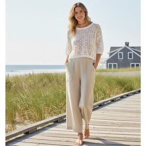 VTG Spiegel Linen Pants Womens 18 Wide Leg Fisherman Coastal Baggy Boho Beachy